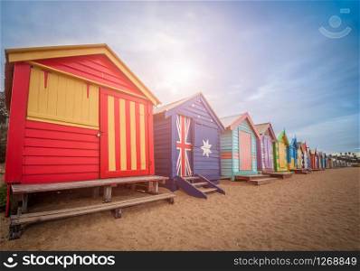 Brighton beach bathing boxes, Melbourne. Brighton beach located in the south of Melbourne. Bathing boxes are the well-known landmark of Birghton beach in Melbourne.