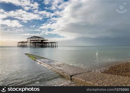 BRIGHTON, EAST SUSSEX/UK - JANUARY 3 : View of the derelict West Pier in Brighton East Sussex on January 3, 2019