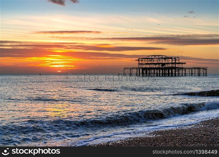 BRIGHTON, EAST SUSSEX/UK - JANUARY 8 : View of the West Pier in Brighton East Sussex on January 8, 2019