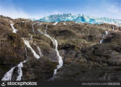 Briksdal glacier, waterfall, Olden, Norway