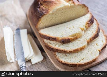 Brioche bread on the wooden board