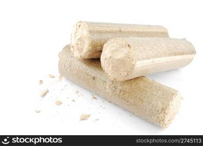 briquettes made of sawdust isolated on white background