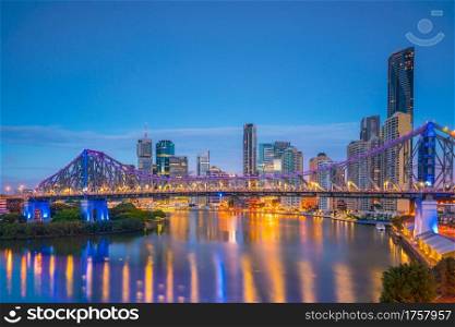 Brisbane city skyline and Brisbane river at twilight in Australia