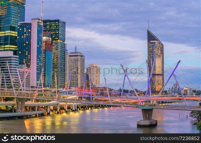Brisbane city skyline and Brisbane river at twilight in Australia