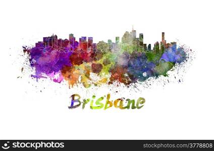 Brisbane skyline in watercolor splatters with clipping path. Brisbane skyline in watercolor