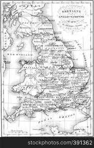 Britain Anglo-Saxon map, vintage engraved illustration. Colorful History of England, 1837.