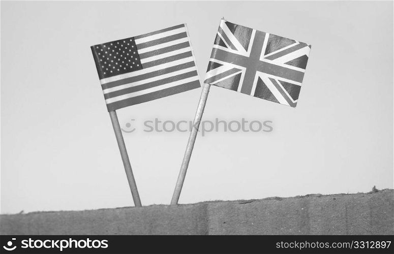 British and American flags. The national flag of the United Kingdom (UK) and United States of America (USA)
