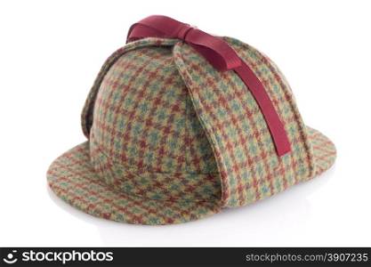 British Deerhunter or Sherlock Holmes cap on white background.