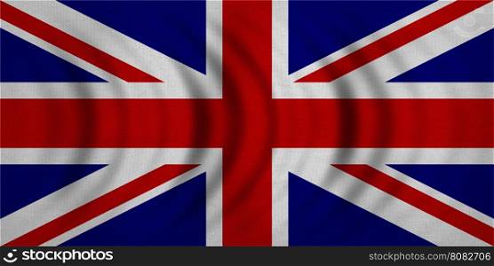 British national official flag. Patriotic UK symbol. Great Britain banner, element, background. Correct colors. Flag of the United Kingdom wavy real detailed fabric texture accurate size, illustration