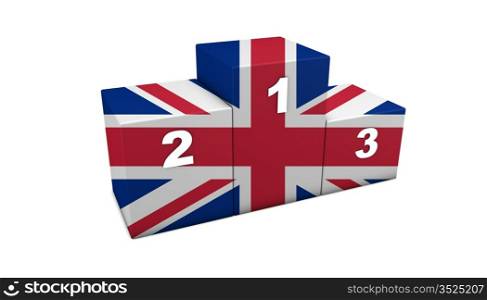 "British top positions 3d rendering. Podium for concept " the best of Great Britain ". Isolated on white."