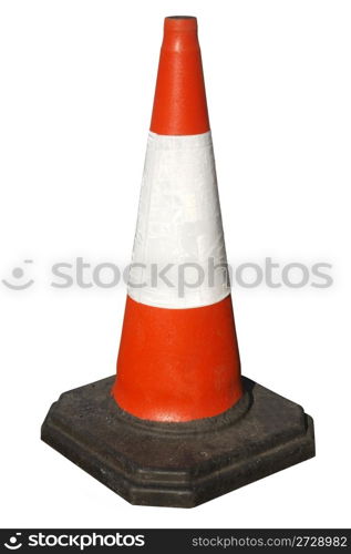 British traffic road works cone isolated on white.