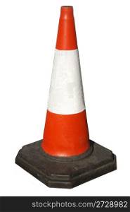 British traffic road works cone isolated on white.