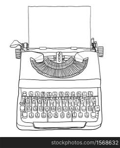 british typewriter with paper cute line art illustration