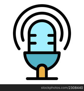 Broadcast microphone icon. Outline broadcast microphone vector icon color flat isolated. Broadcast microphone icon color outline vector