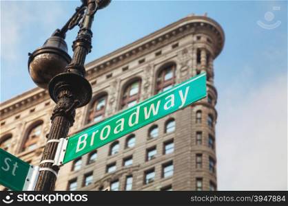 Broadway sign in New York City, USA on a sunny day