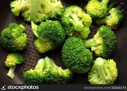 Broccoli closeup in pan