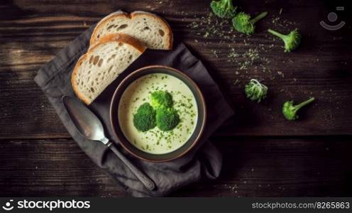 Broccoli cream soup. Illustration Generative AI 