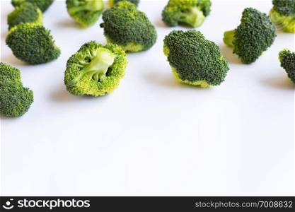 Broccoli on white background. Copy space