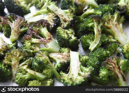 broccoli pieces roasted and sprinkled with kosher salt