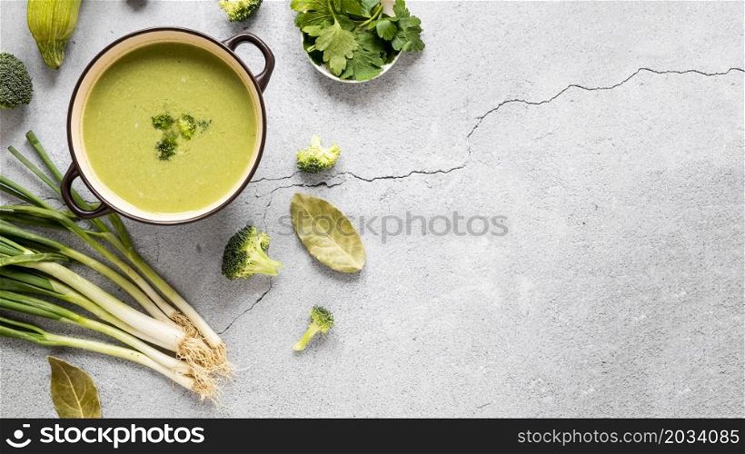 broccoli soup copy space top view