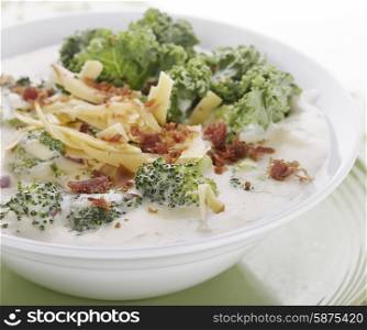 Broccoli Soup with Smoked Gouda Cheese and Greens