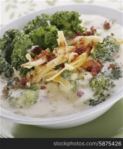 Broccoli Soup with Smoked Gouda Cheese and Greens
