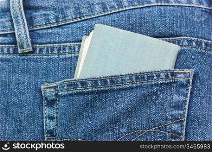 brochure in the back pocket of jeans