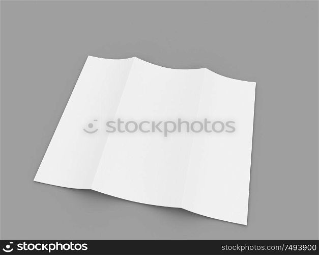 Brochure layout white paper sheet on a gray background. 3d render illustration.. Brochure layout white paper sheet on a gray background.