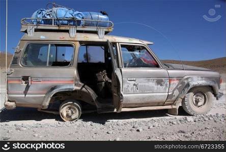 Brocken car in the desert near Uyuni in Bolivia