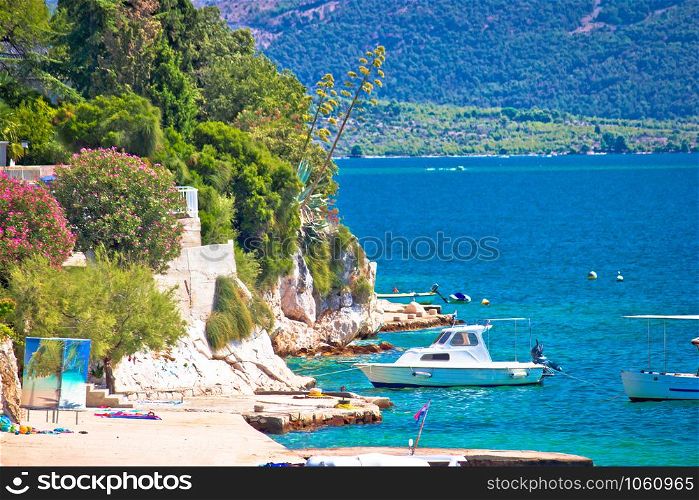 Brodarica village beach and stone coastline view, Sibenik archipelago, Dalmatia region of Croatia