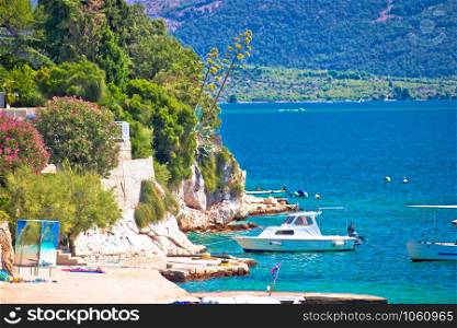 Brodarica village beach and stone coastline view, Sibenik archipelago, Dalmatia region of Croatia