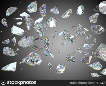 Broken and shattered large diamonds or gemstones high resolution