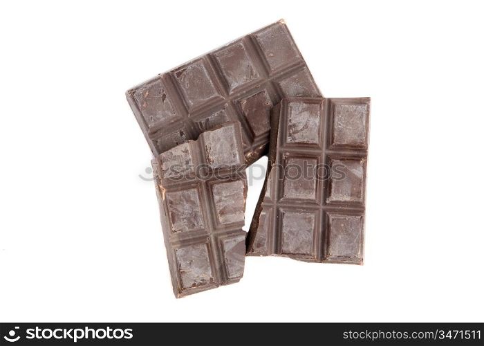Broken bar of chocolate on a over white background