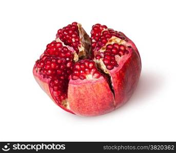 Broken Bright Ripe Delicious Juicy Pomegranate Isolated On White Background