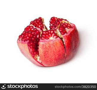 Broken Bright Ripe Delicious Juicy Pomegranate Rotated Isolated On White Background
