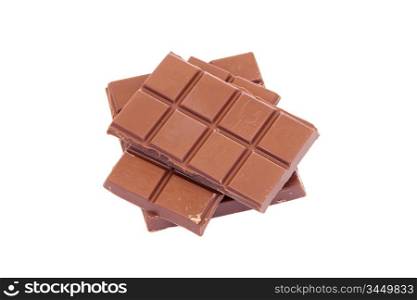 Broken chocolate bar on a over white background