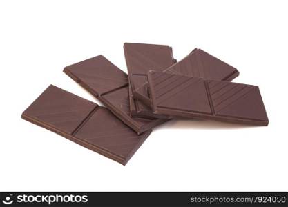 Broken chocolate stack isolated on white background