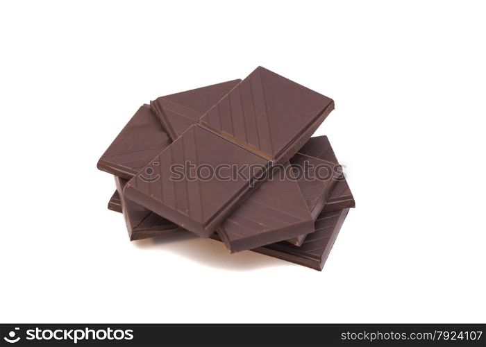 Broken chocolate stack isolated on white background