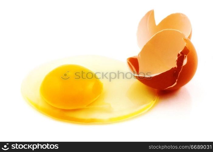 Broken egg on white background with soft focus