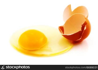 Broken egg on white background with soft focus