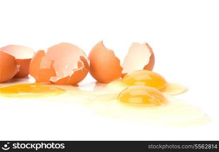 broken eggs isolated on white background