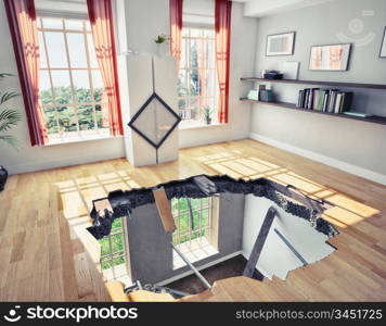 broken floor of a residential apartment (illustrated concept)