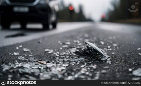 broken glass on the road car accident generative ai.