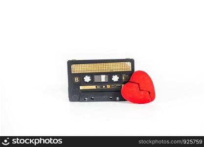 Broken heart with cassette tape,The concept feeling love.