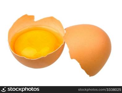 broken into two halves of an egg isolated on white background