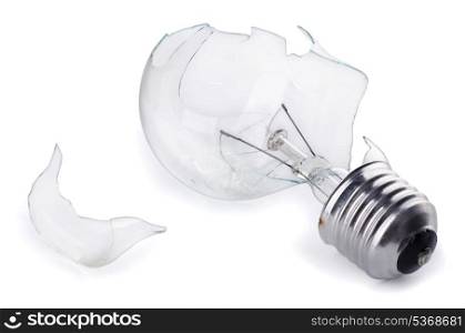 Broken light bulb isolated on white