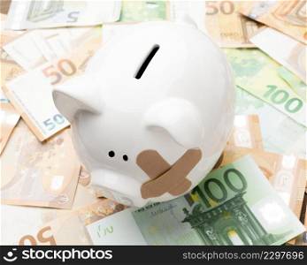 broken piggy bank standing money