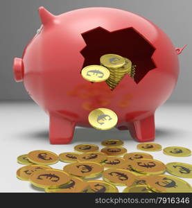 Broken Piggybank Showing European Savings And Economy