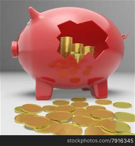 Broken Piggybank Showing Financial Savings And Earnings