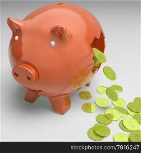 Broken Piggybank Showing Wealthy Profits And Finances